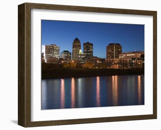 Buildings at the Waterfront, Des Moines River, Des Moines, Iowa, USA-null-Framed Photographic Print