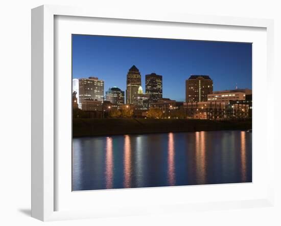 Buildings at the Waterfront, Des Moines River, Des Moines, Iowa, USA-null-Framed Photographic Print