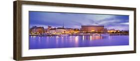 Buildings at the Waterfront Lit Up at Dusk, Stockholm, Sweden-null-Framed Photographic Print