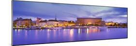 Buildings at the Waterfront Lit Up at Dusk, Stockholm, Sweden-null-Mounted Photographic Print