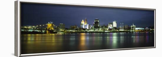 Buildings at the Waterfront Lit Up at Night, Ohio River, Cincinnati, Ohio, USA-null-Framed Photographic Print