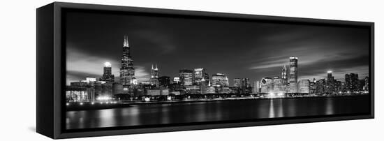 Buildings at the Waterfront Lit Up at Night, Sears Tower, Lake Michigan, Chicago, Cook County-null-Framed Stretched Canvas