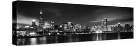 Buildings at the Waterfront Lit Up at Night, Sears Tower, Lake Michigan, Chicago, Cook County-null-Stretched Canvas