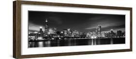 Buildings at the Waterfront Lit Up at Night, Sears Tower, Lake Michigan, Chicago, Cook County-null-Framed Photographic Print