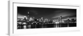 Buildings at the Waterfront Lit Up at Night, Sears Tower, Lake Michigan, Chicago, Cook County-null-Framed Photographic Print