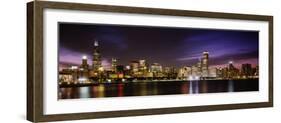 Buildings at the Waterfront Lit Up at Night, Sears Tower, Lake Michigan, Chicago, Illinois, USA-null-Framed Photographic Print