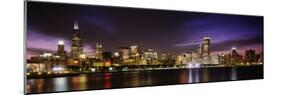 Buildings at the Waterfront Lit Up at Night, Sears Tower, Lake Michigan, Chicago, Illinois, USA-null-Mounted Photographic Print