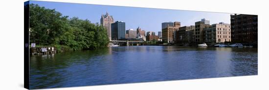 Buildings at the Waterfront, Milwaukee River, Milwaukee, Wisconsin, USA-null-Stretched Canvas