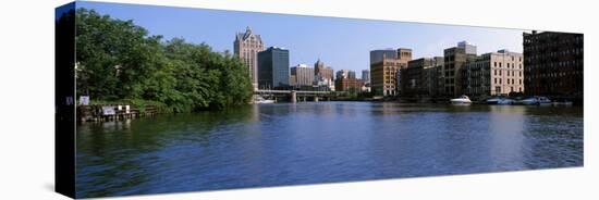 Buildings at the Waterfront, Milwaukee River, Milwaukee, Wisconsin, USA-null-Stretched Canvas