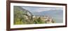 Buildings at the Waterfront with Snowcapped Mountain in the Background, Gargnano, Monte Baldo-null-Framed Photographic Print