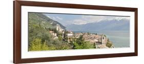 Buildings at the Waterfront with Snowcapped Mountain in the Background, Gargnano, Monte Baldo-null-Framed Photographic Print