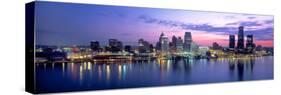 Buildings at waterfront during dawn, Detroit, Wayne County, Michigan, USA-null-Stretched Canvas