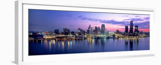 Buildings at waterfront during dawn, Detroit, Wayne County, Michigan, USA-null-Framed Premium Photographic Print