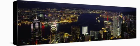Buildings Illuminated at Night, Hong Kong-null-Stretched Canvas