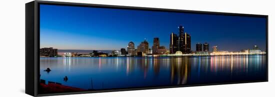 Buildings in a City Lit Up at Dusk, Detroit River, Detroit, Michigan, USA-null-Framed Stretched Canvas