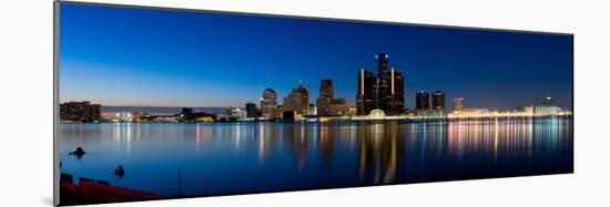 Buildings in a City Lit Up at Dusk, Detroit River, Detroit, Michigan, USA-null-Mounted Photographic Print