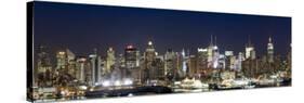 Buildings in a City Lit Up at Dusk, Hudson River, Midtown Manhattan, Manhattan, New York City, New -null-Stretched Canvas