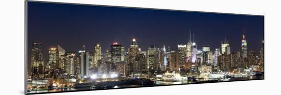 Buildings in a City Lit Up at Dusk, Hudson River, Midtown Manhattan, Manhattan, New York City, New -null-Mounted Photographic Print