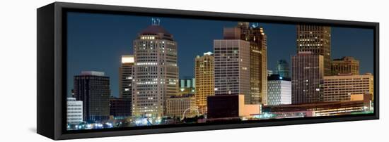 Buildings in a City Lit Up at Night, Detroit River, Detroit, Michigan, USA-null-Framed Stretched Canvas