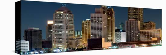 Buildings in a City Lit Up at Night, Detroit River, Detroit, Michigan, USA-null-Stretched Canvas