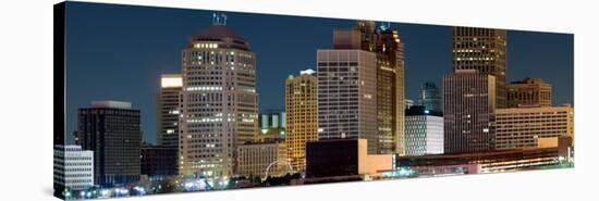 Buildings in a City Lit Up at Night, Detroit River, Detroit, Michigan, USA-null-Stretched Canvas