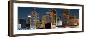 Buildings in a City Lit Up at Night, Detroit River, Detroit, Michigan, USA-null-Framed Photographic Print