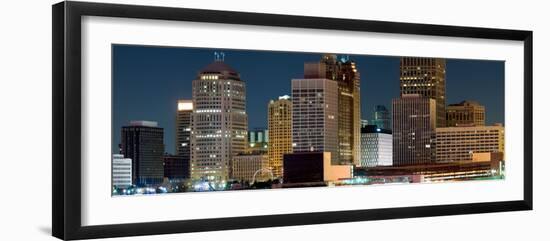 Buildings in a City Lit Up at Night, Detroit River, Detroit, Michigan, USA-null-Framed Photographic Print