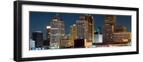 Buildings in a City Lit Up at Night, Detroit River, Detroit, Michigan, USA-null-Framed Photographic Print