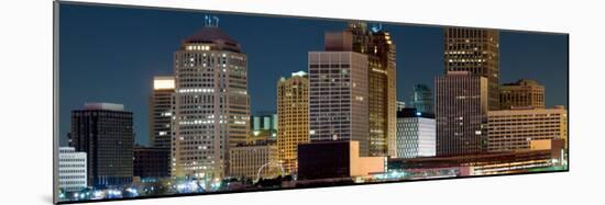 Buildings in a City Lit Up at Night, Detroit River, Detroit, Michigan, USA-null-Mounted Photographic Print