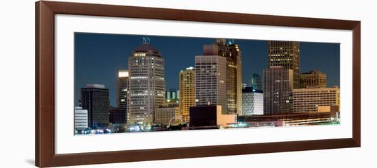 Buildings in a City Lit Up at Night, Detroit River, Detroit, Michigan, USA-null-Framed Photographic Print