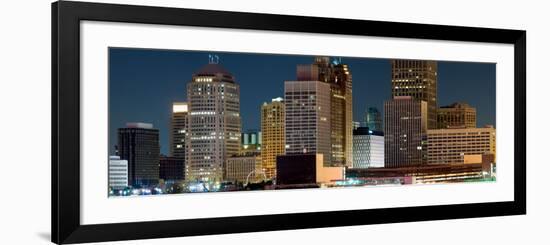 Buildings in a City Lit Up at Night, Detroit River, Detroit, Michigan, USA-null-Framed Photographic Print