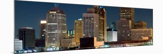 Buildings in a City Lit Up at Night, Detroit River, Detroit, Michigan, USA-null-Mounted Photographic Print