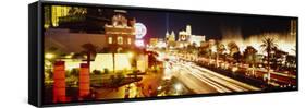 Buildings in a City Lit Up at Night, Las Vegas, Nevada, USA-null-Framed Stretched Canvas