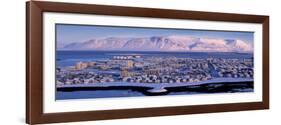 Buildings in a City with a Mountain in the Background, Mt Esja, Reykjavik, Iceland-null-Framed Photographic Print