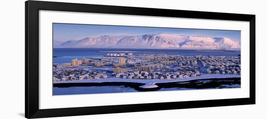 Buildings in a City with a Mountain in the Background, Mt Esja, Reykjavik, Iceland-null-Framed Photographic Print