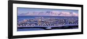Buildings in a City with a Mountain in the Background, Mt Esja, Reykjavik, Iceland-null-Framed Photographic Print