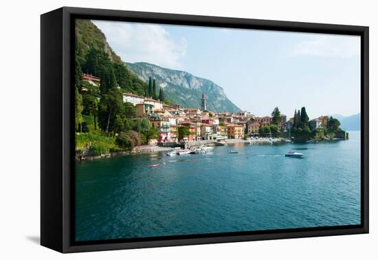 Buildings in a Town at the Waterfront, Varenna, Lake Como, Lombardy, Italy-null-Framed Stretched Canvas