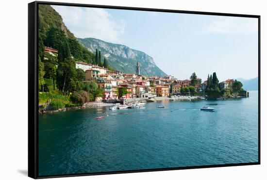 Buildings in a Town at the Waterfront, Varenna, Lake Como, Lombardy, Italy-null-Framed Stretched Canvas