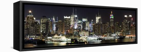 Buildings in City Lit Up at Night, Hudson River, Midtown Manhattan, Manhattan, New York City-null-Framed Stretched Canvas