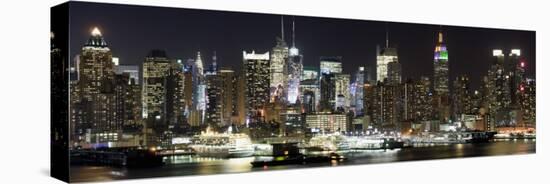 Buildings in City Lit Up at Night, Hudson River, Midtown Manhattan, Manhattan, New York City-null-Stretched Canvas