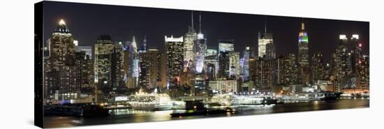 Buildings in City Lit Up at Night, Hudson River, Midtown Manhattan, Manhattan, New York City-null-Stretched Canvas