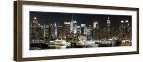 Buildings in City Lit Up at Night, Hudson River, Midtown Manhattan, Manhattan, New York City-null-Framed Premium Photographic Print