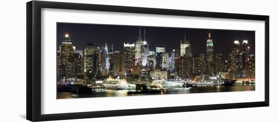 Buildings in City Lit Up at Night, Hudson River, Midtown Manhattan, Manhattan, New York City-null-Framed Premium Photographic Print