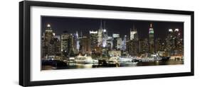 Buildings in City Lit Up at Night, Hudson River, Midtown Manhattan, Manhattan, New York City-null-Framed Premium Photographic Print