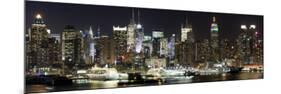 Buildings in City Lit Up at Night, Hudson River, Midtown Manhattan, Manhattan, New York City-null-Mounted Photographic Print