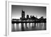 Buildings lit up at dusk at the waterfront, Cumberland River, Bell South Tower, Nashville, Tenne...-null-Framed Photographic Print