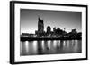 Buildings lit up at dusk at the waterfront, Cumberland River, Bell South Tower, Nashville, Tenne...-null-Framed Photographic Print