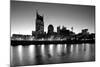 Buildings lit up at dusk at the waterfront, Cumberland River, Bell South Tower, Nashville, Tenne...-null-Mounted Photographic Print