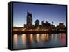 Buildings Lit Up at Dusk at the Waterfront, Cumberland River, Bell South Tower, Nashville-null-Framed Stretched Canvas