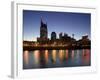 Buildings Lit Up at Dusk at the Waterfront, Cumberland River, Bell South Tower, Nashville-null-Framed Photographic Print